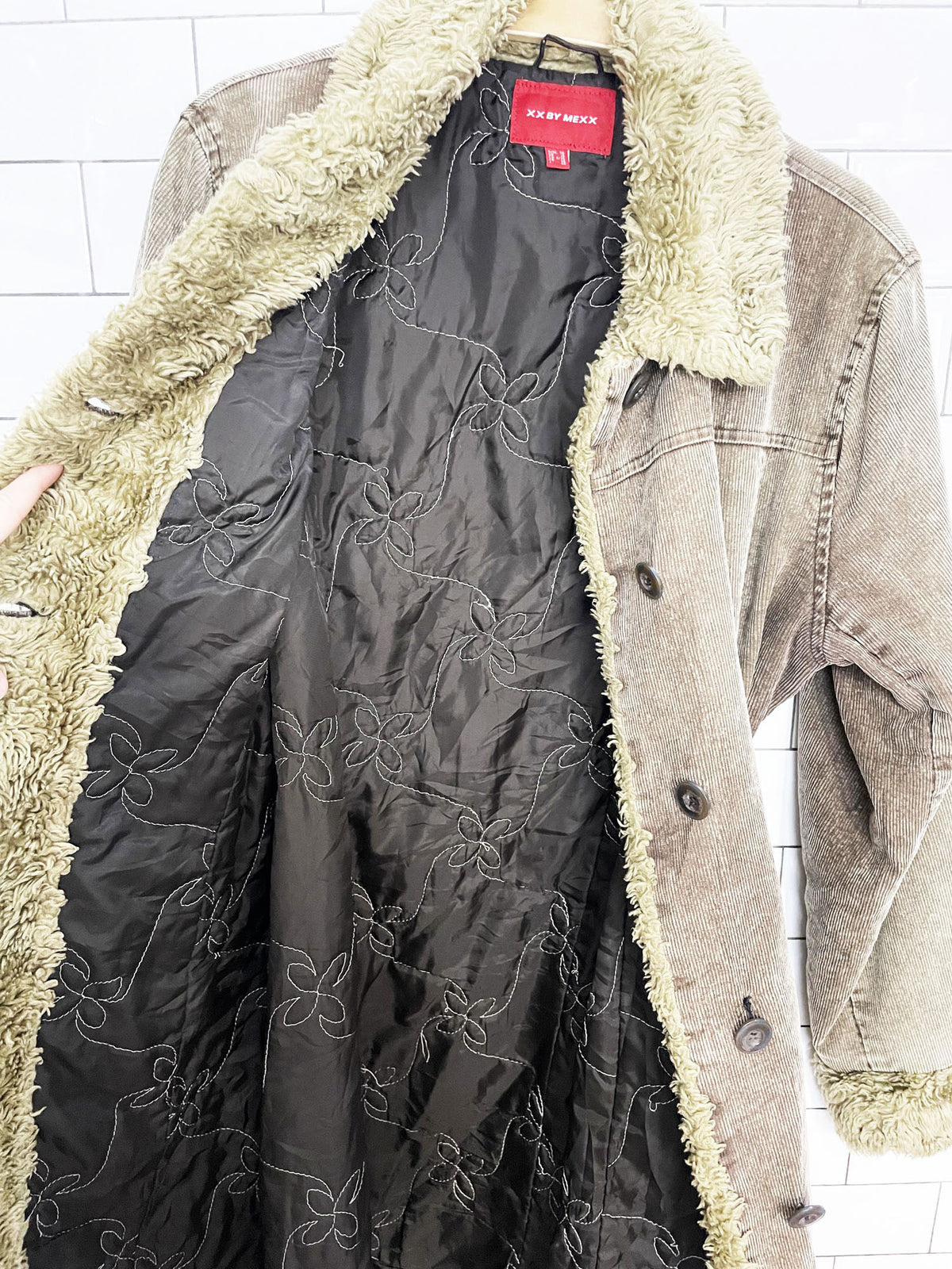 y2k xx by mexx sherpa trim corduroy long belted jacket