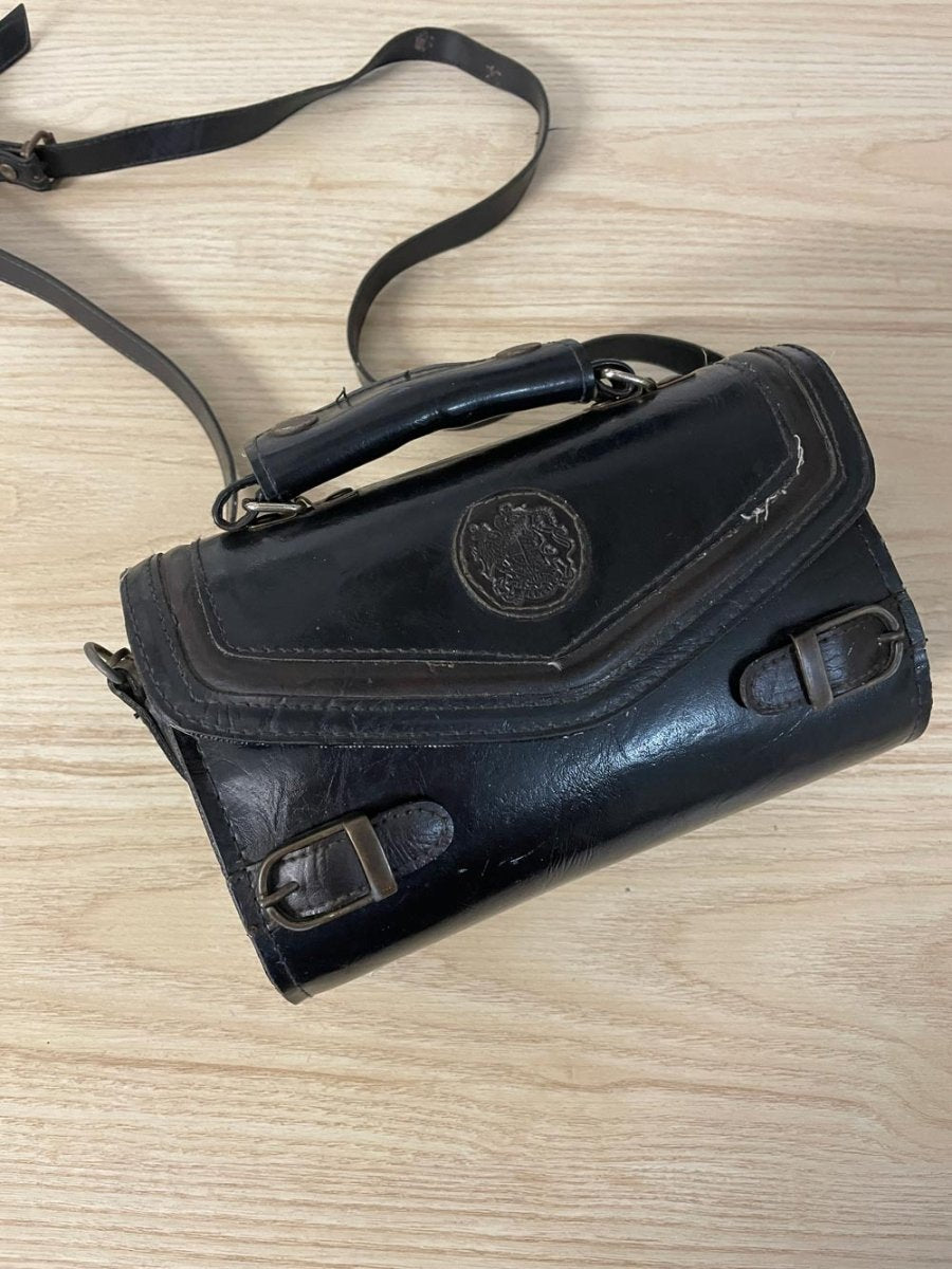 vintage faux leather top handle camera bag - good market thrift store