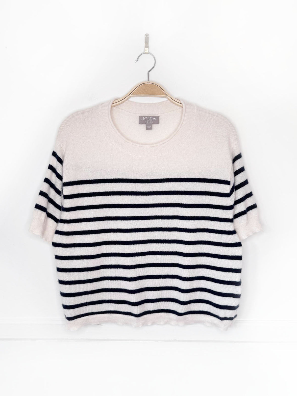 j crew 100% cashmere knit boxy crop stripe sweater top