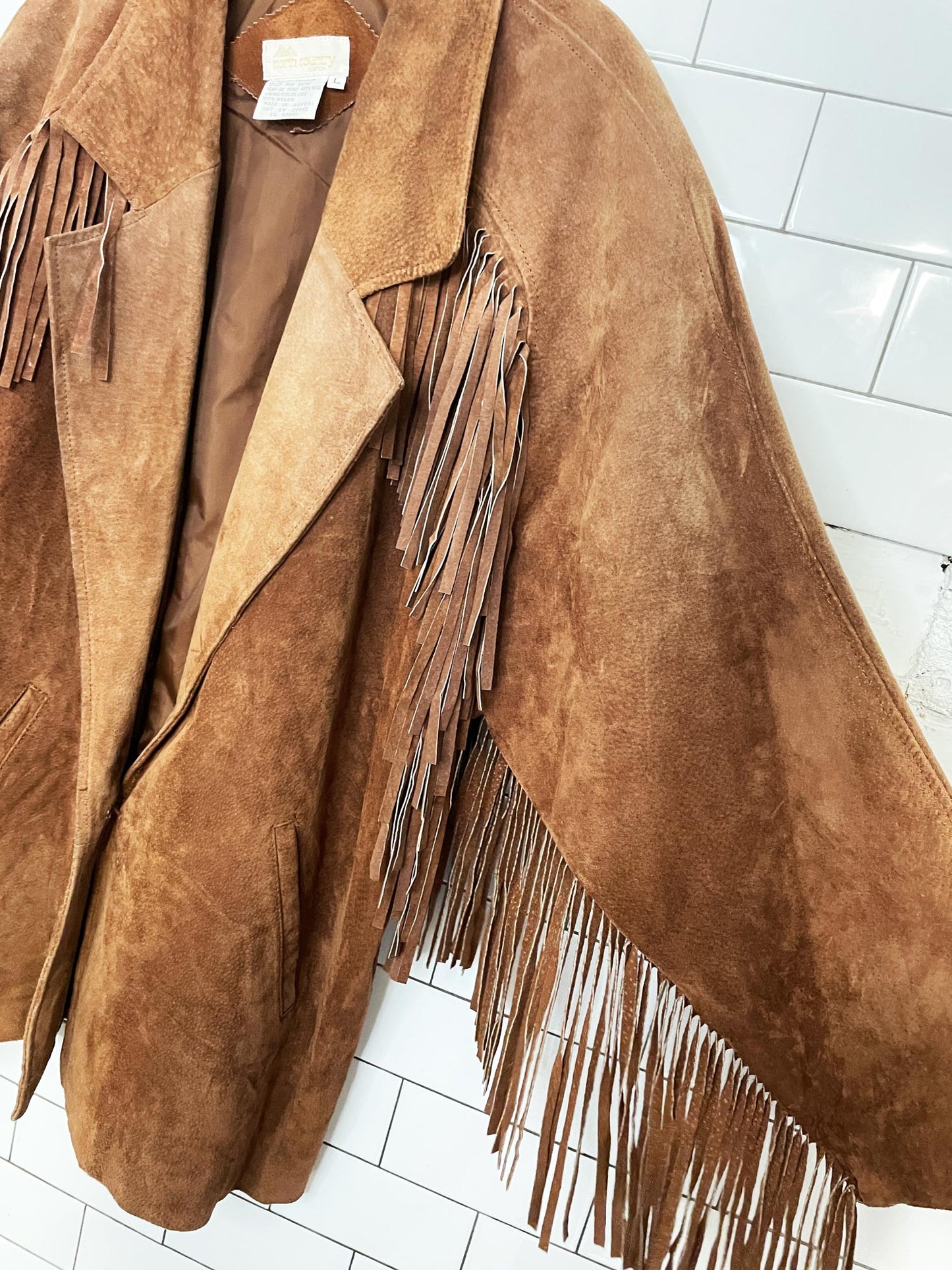 vintage 90s north county eaton suede western fringe jacket | leather