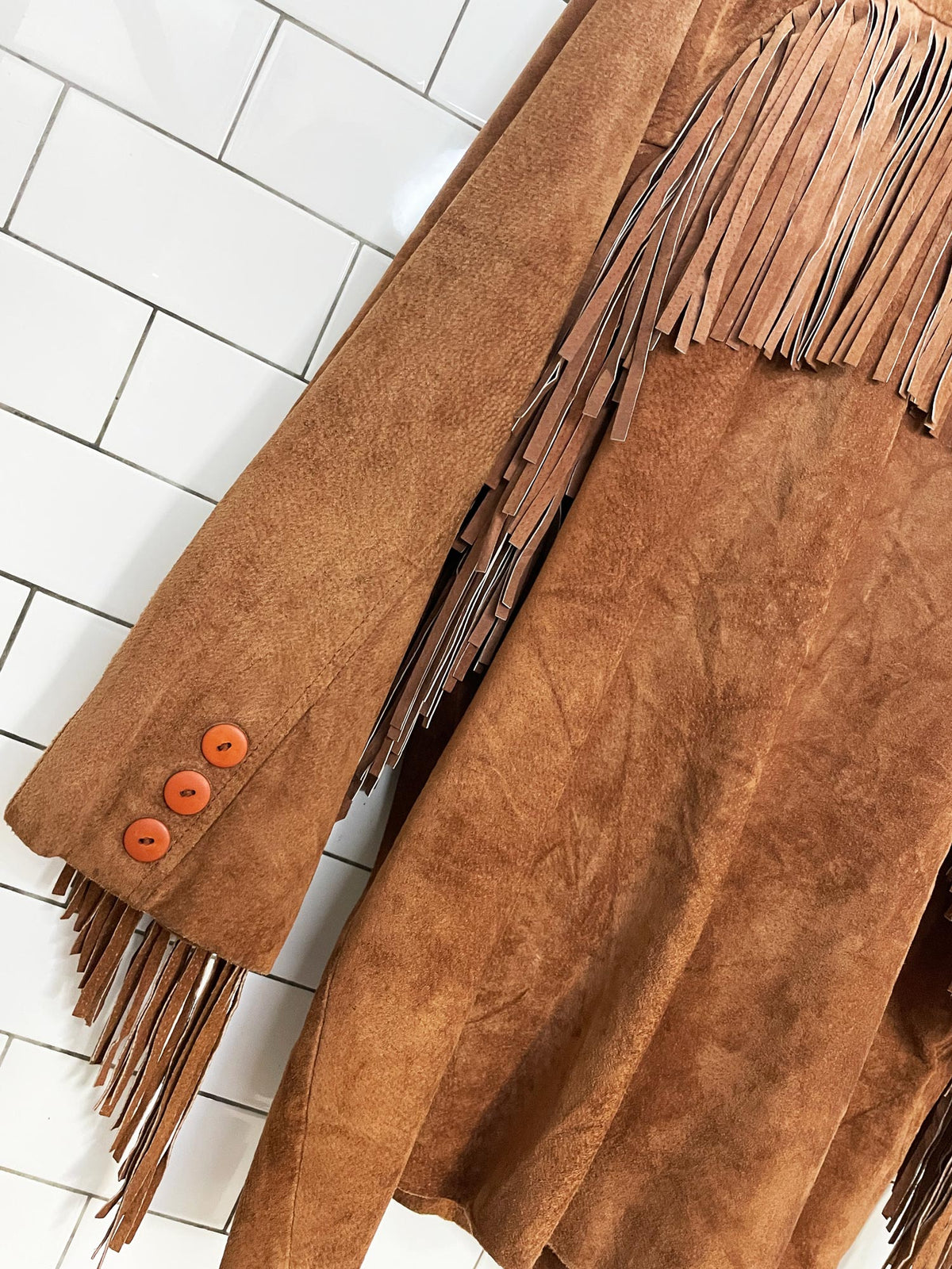 vintage 90s north county eaton suede western fringe jacket | leather