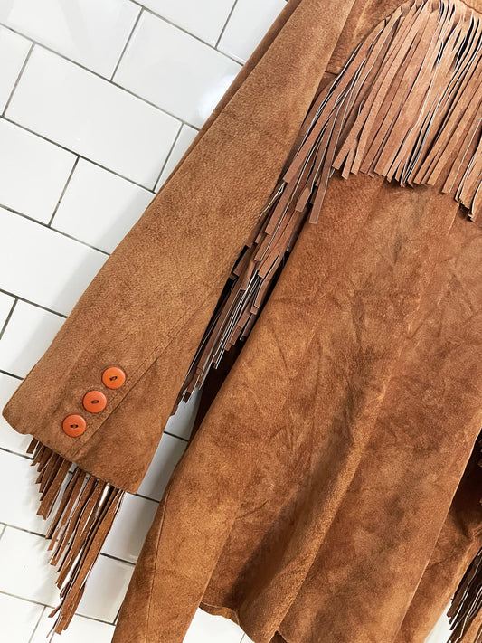 vintage 90s north county eaton suede western fringe jacket | leather