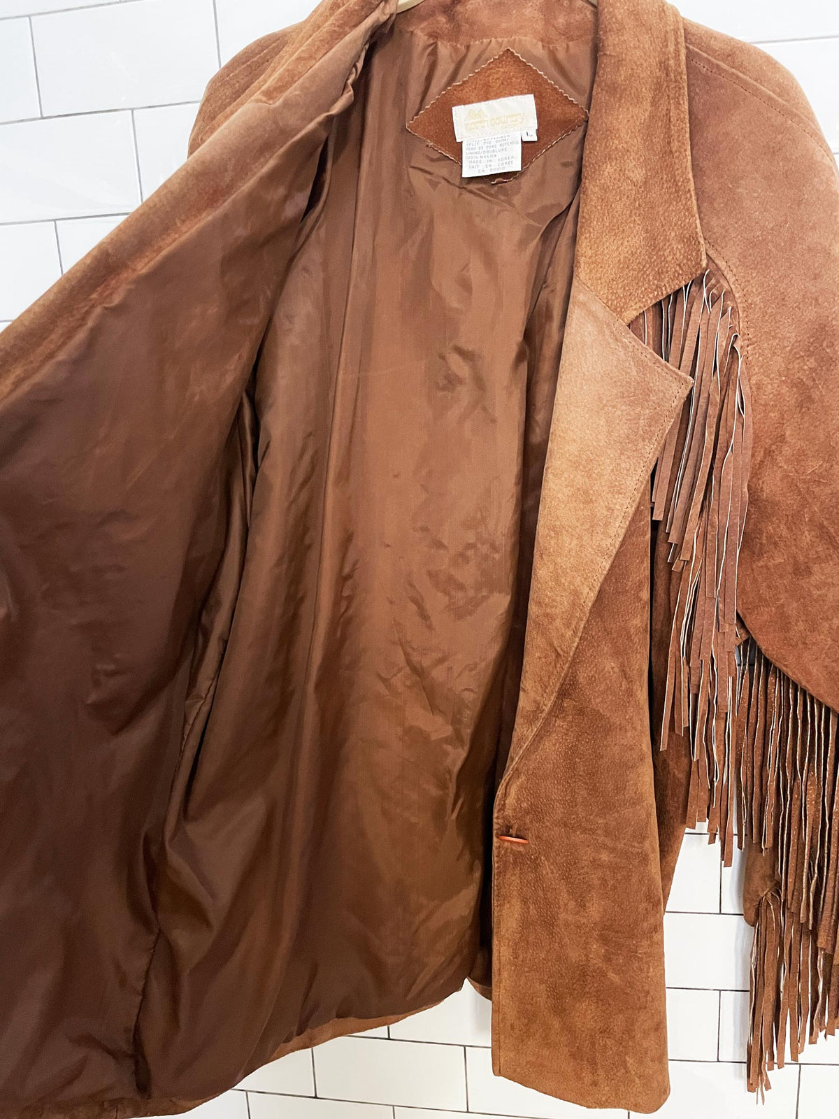 vintage 90s north county eaton suede western fringe jacket | leather