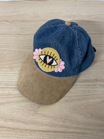 rework x vintage 90s suede brim evil eye festival denim hat - good market thrift store