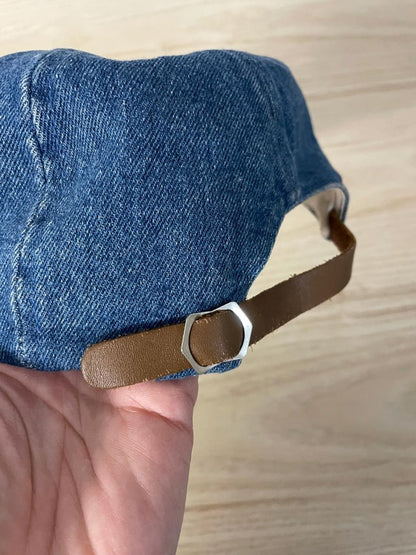 rework x vintage 90s suede brim evil eye festival denim hat - good market thrift store