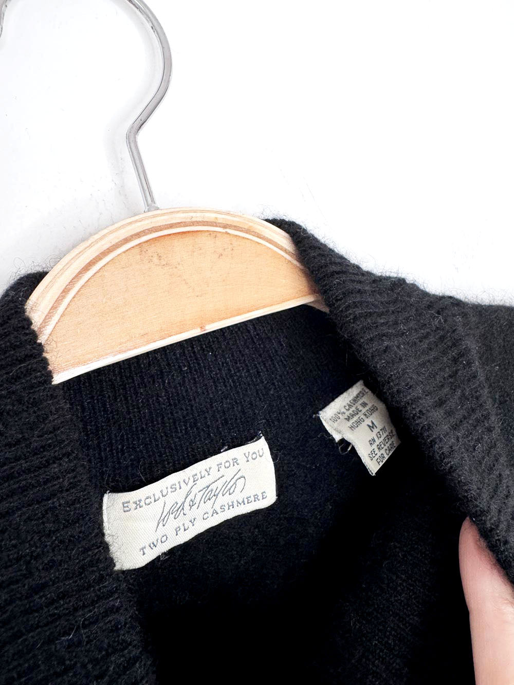 vintage lord & taylor 100% cashmere pointelle knit trim mock neck sweater