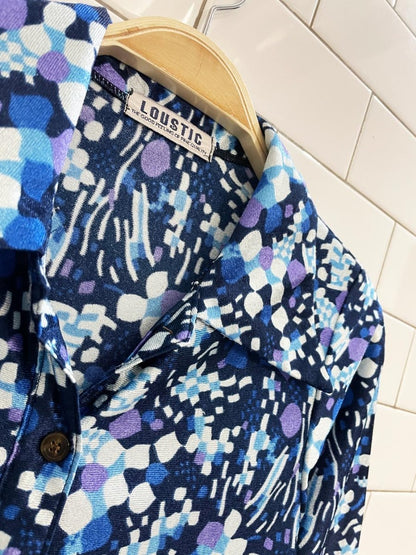 vintage 70s loustic satin poly knit retro floral shirt - good market thrift store