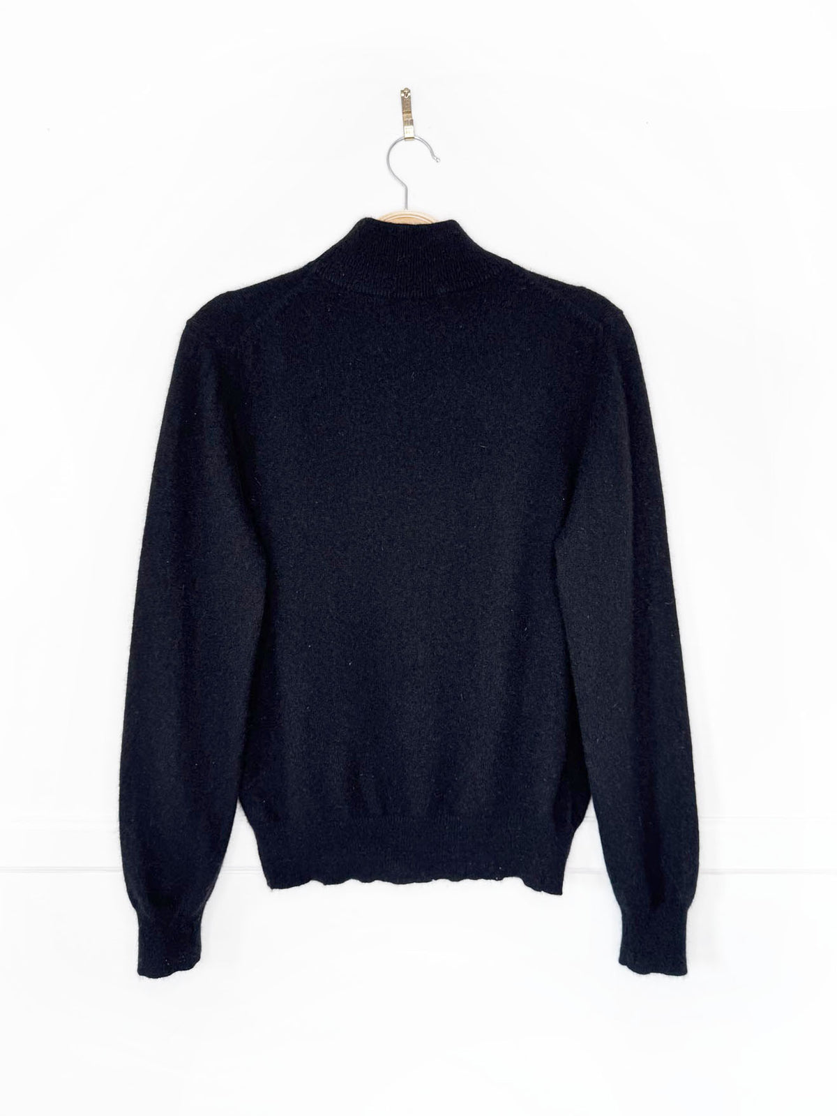 vintage lord & taylor 100% cashmere pointelle knit trim mock neck sweater