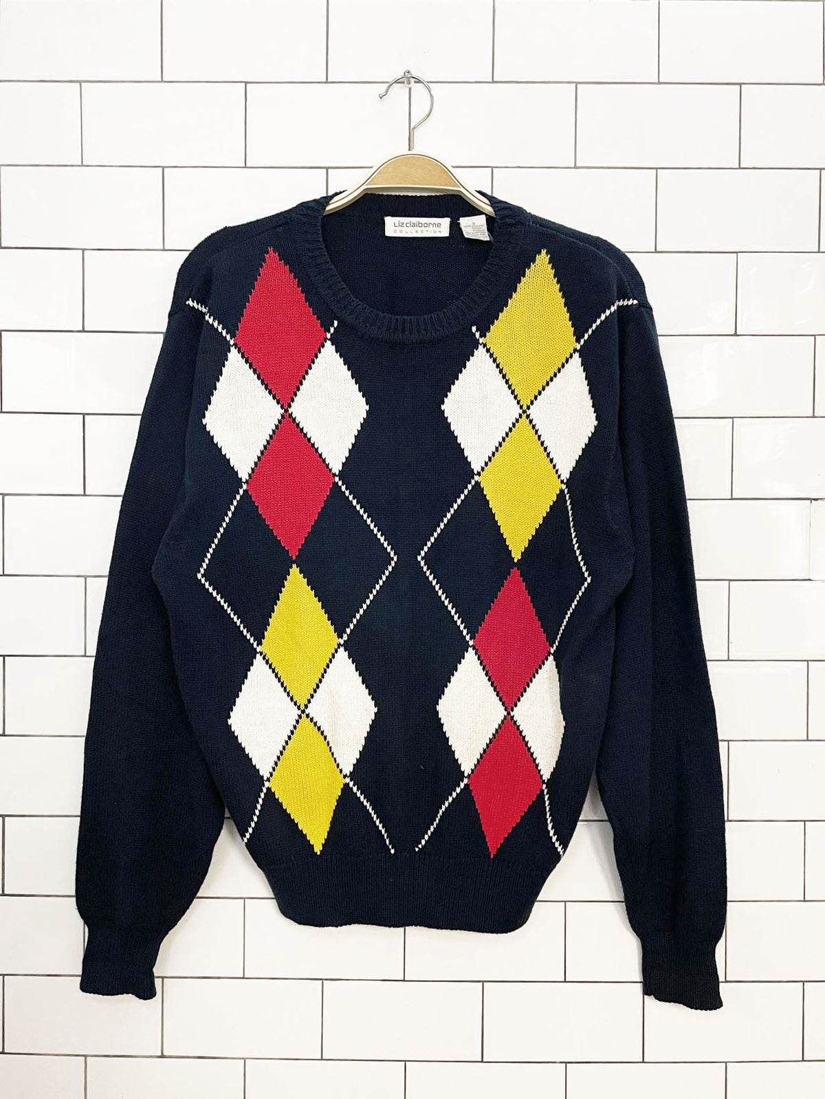 vintage liz claiborne argyle cotton knit sweater