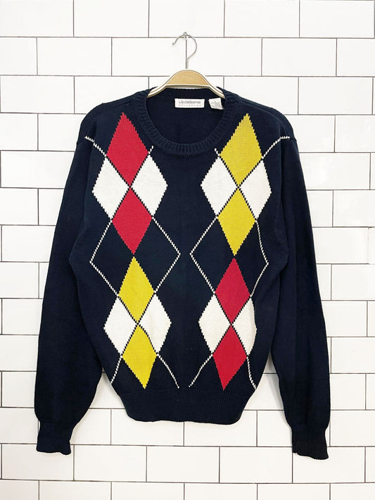 vintage liz claiborne argyle cotton knit sweater