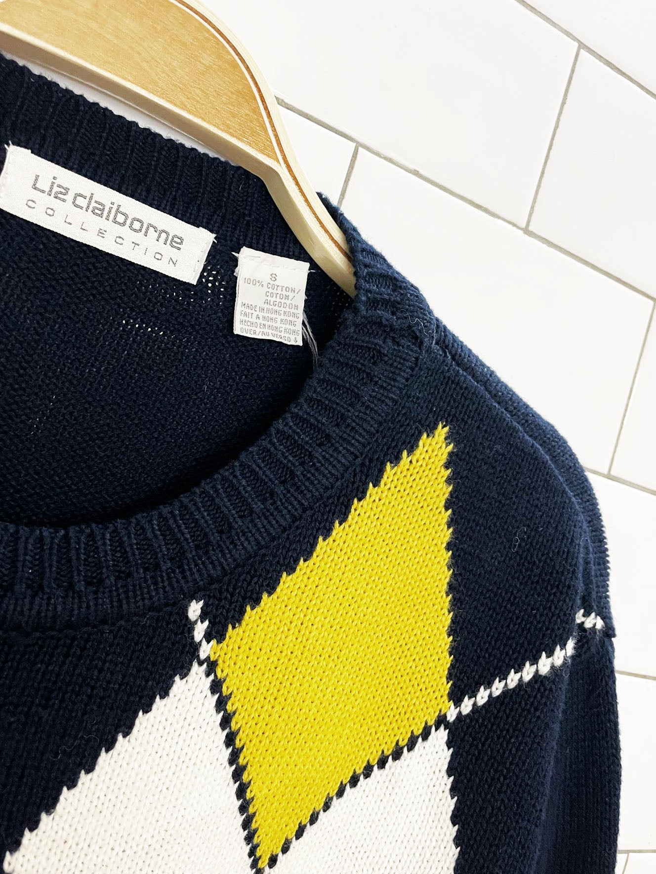 vintage liz claiborne argyle cotton knit sweater