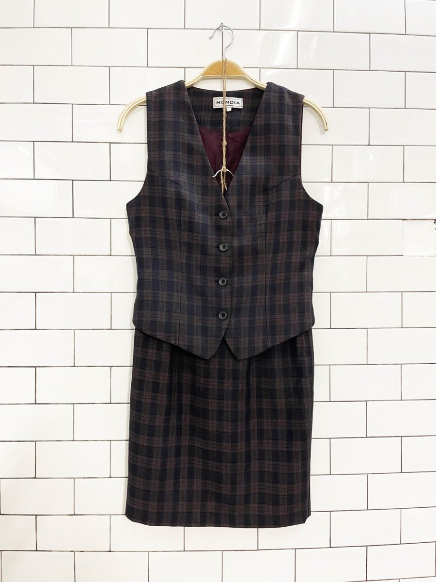 vintage 90s mondia plaid vest + mini skirt set - good market thrift store