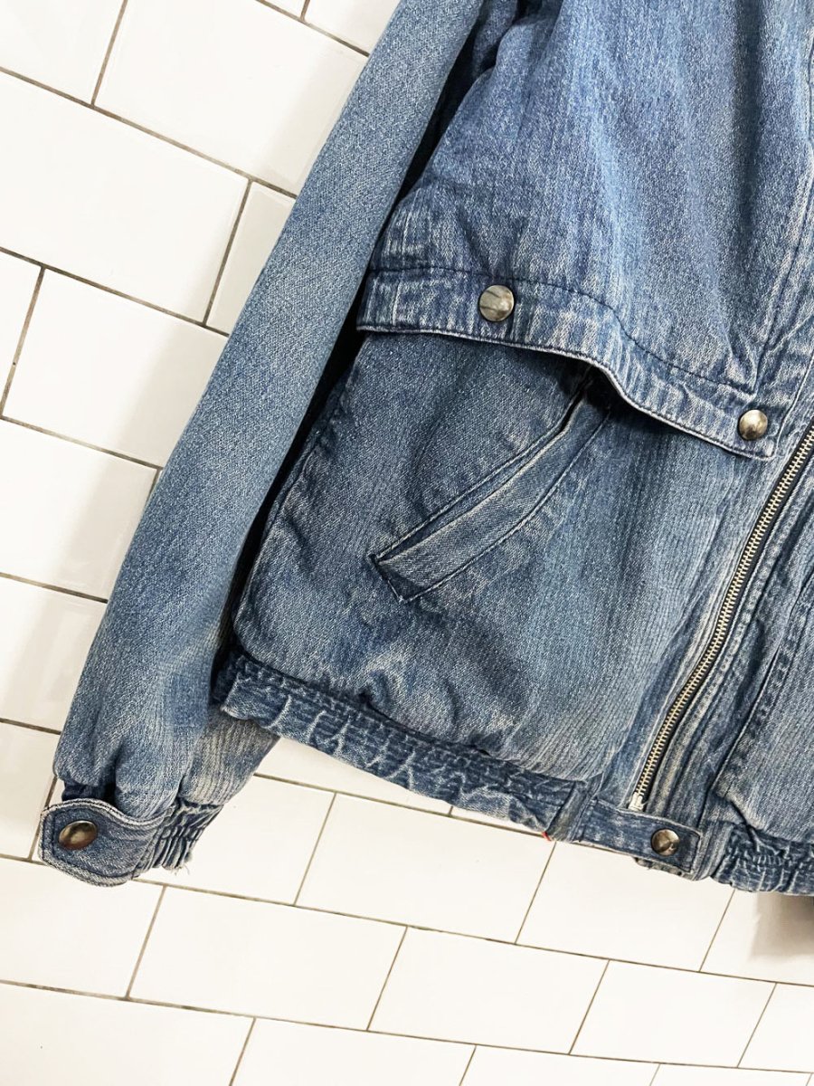 vintage 90s andy johns hooded denim vest jacket combo | flannel lined - good market thrift store