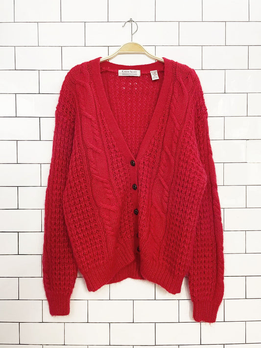 vintage karen scott mohair-blend relaxed cable knit cardigan