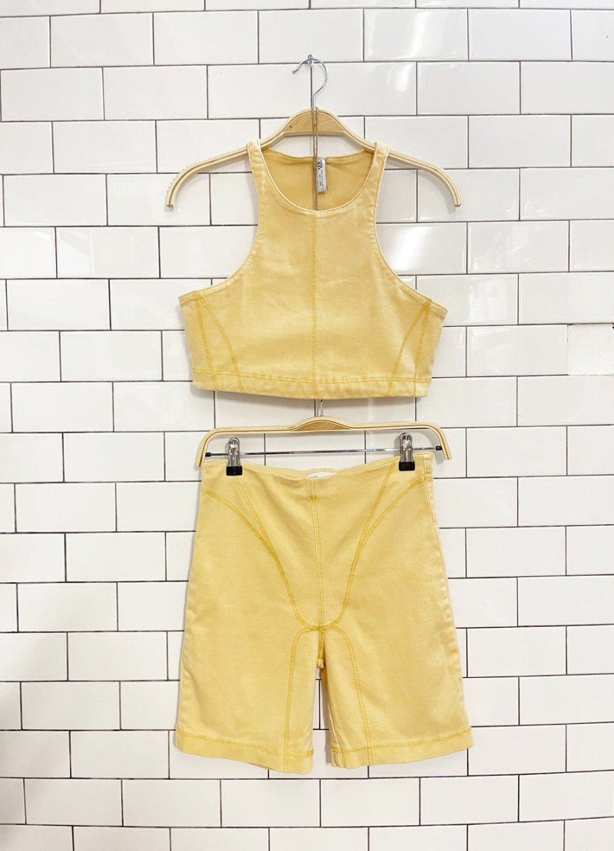 zara butter yellow racer crop + bike short set - good market thrift store