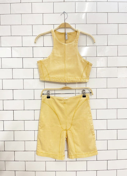 zara butter yellow racer crop + bike short set - good market thrift store