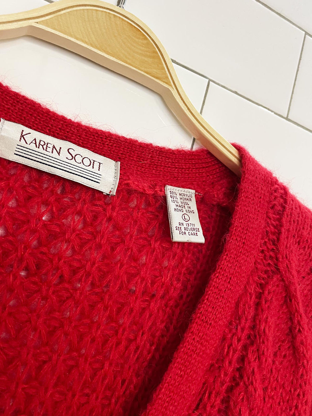 vintage karen scott mohair-blend relaxed cable knit cardigan