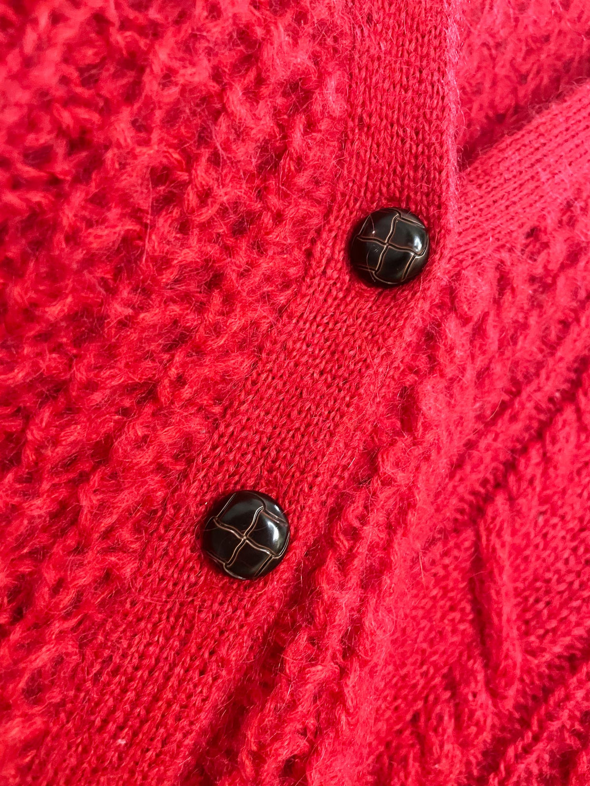 vintage karen scott mohair-blend relaxed cable knit cardigan