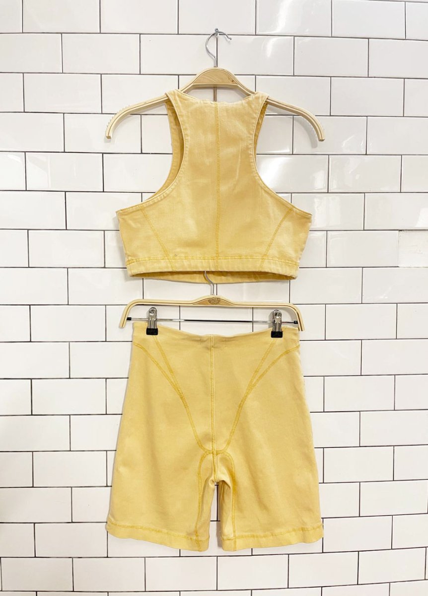 zara butter yellow racer crop + bike short set - good market thrift store