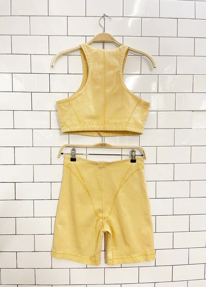 zara butter yellow racer crop + bike short set - good market thrift store