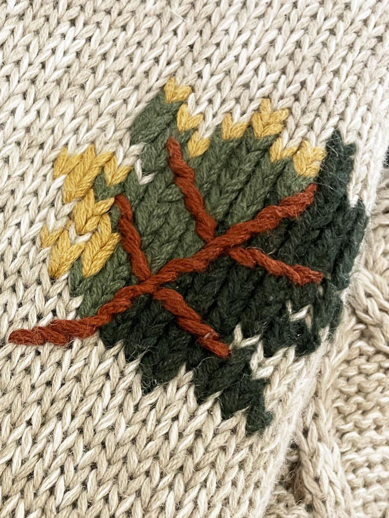 vintage christopher & banks ramie-blend hand-embroidered autumn knit sweater