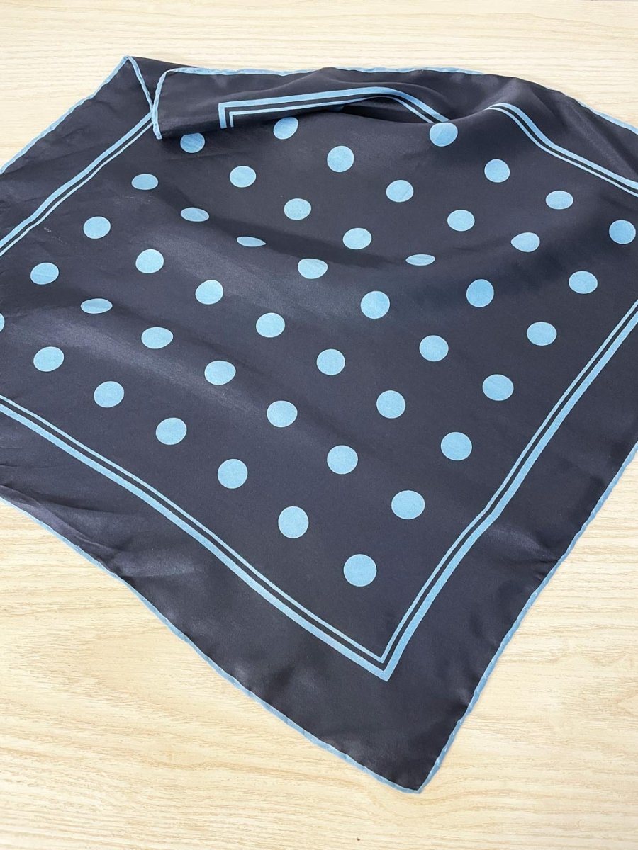 vintage silk hand - rolled edge blue polka dot scarf - good market thrift store