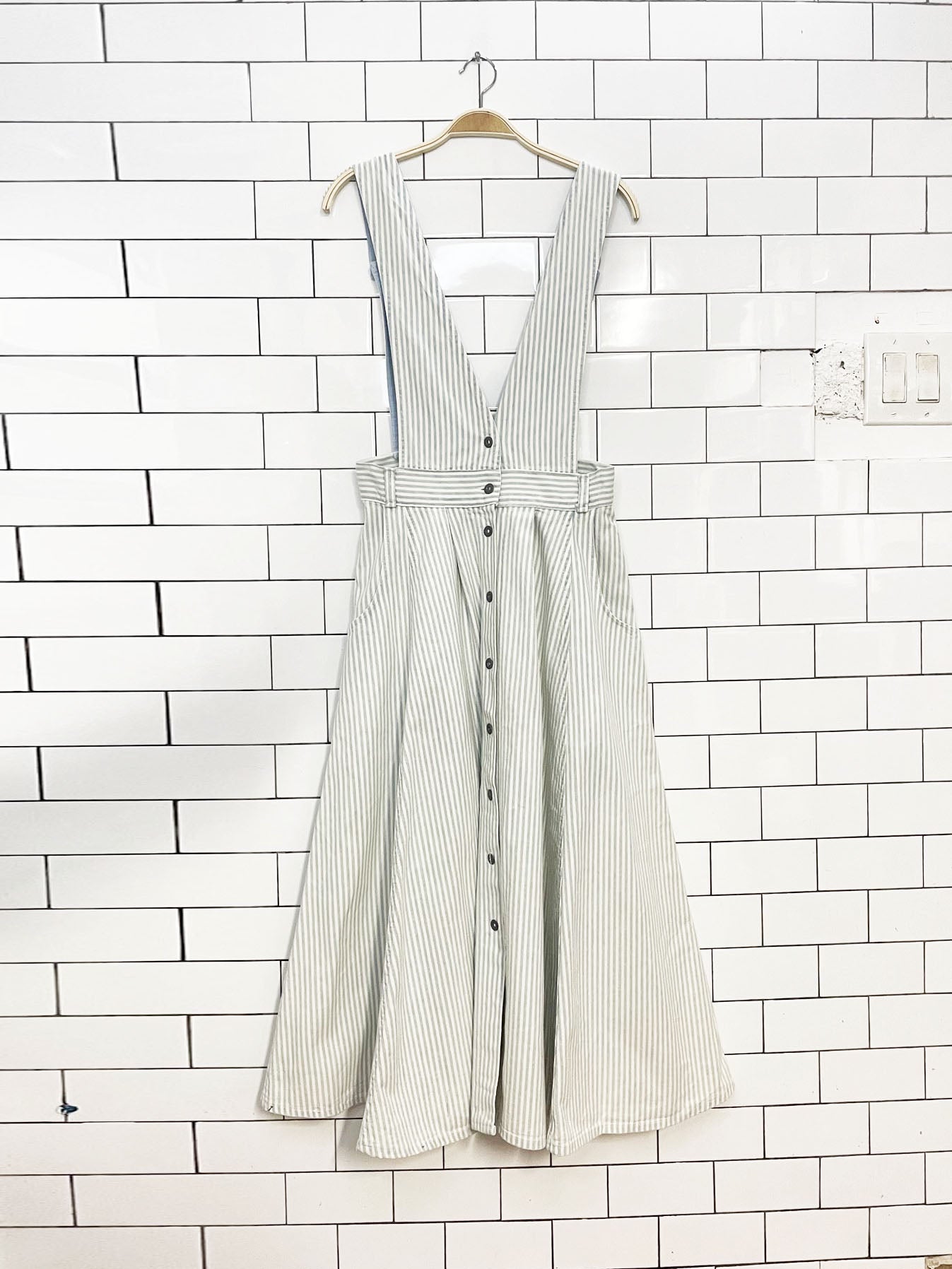vintage 90s vivaldi jeanswear blue striped denim overall full maxi dress