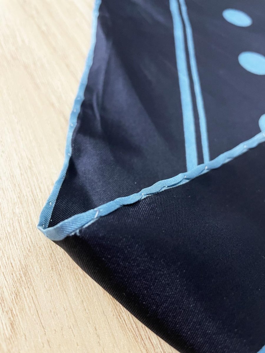 vintage silk hand - rolled edge blue polka dot scarf - good market thrift store