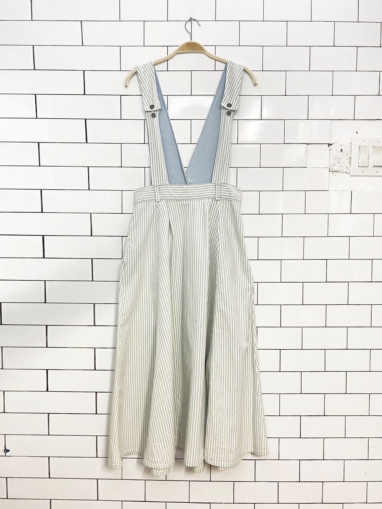 vintage 90s vivaldi jeanswear blue striped denim overall full maxi dress