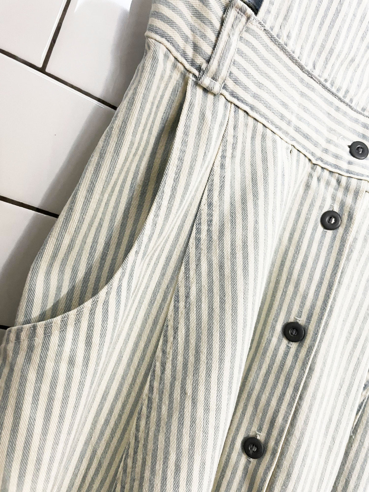 vintage 90s vivaldi jeanswear blue striped denim overall full maxi dress