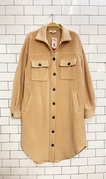 listicle oversized reverse fleece long shirt jacket - good market thrift store