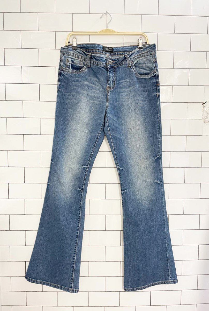 y2k milan low rise flare leg stretch jeans - good market thrift store