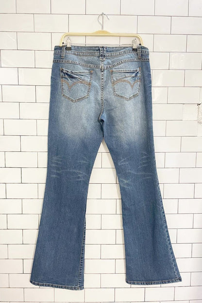 y2k milan low rise flare leg stretch jeans - good market thrift store