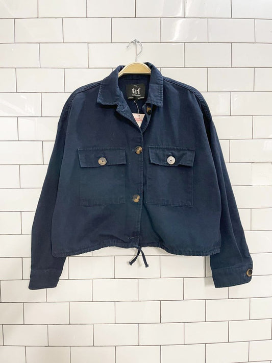 zara boxy crop drawstring hem twill jacket - good market thrift store