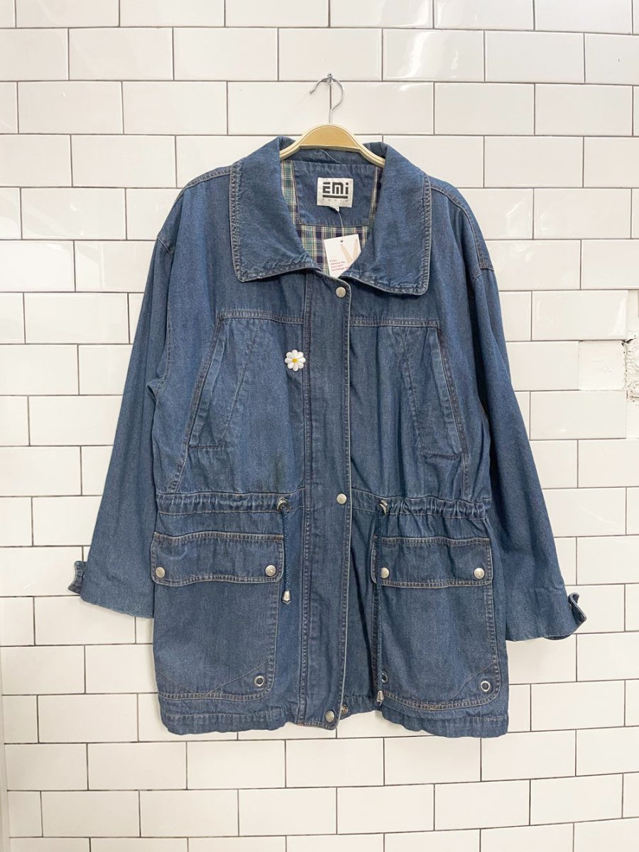 vintage 90s EMI drawstring denim jacket - good market thrift store