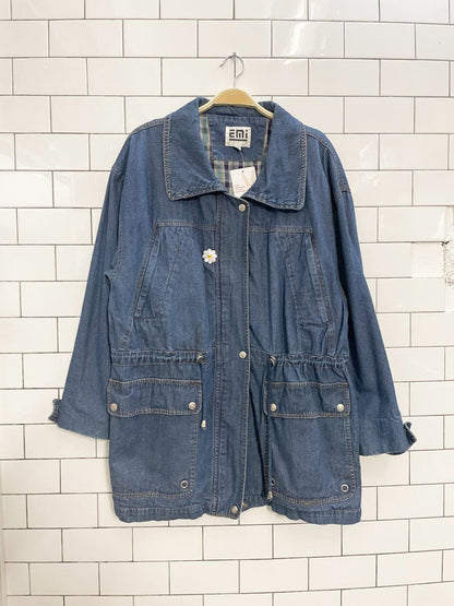 vintage 90s EMI drawstring denim jacket - good market thrift store