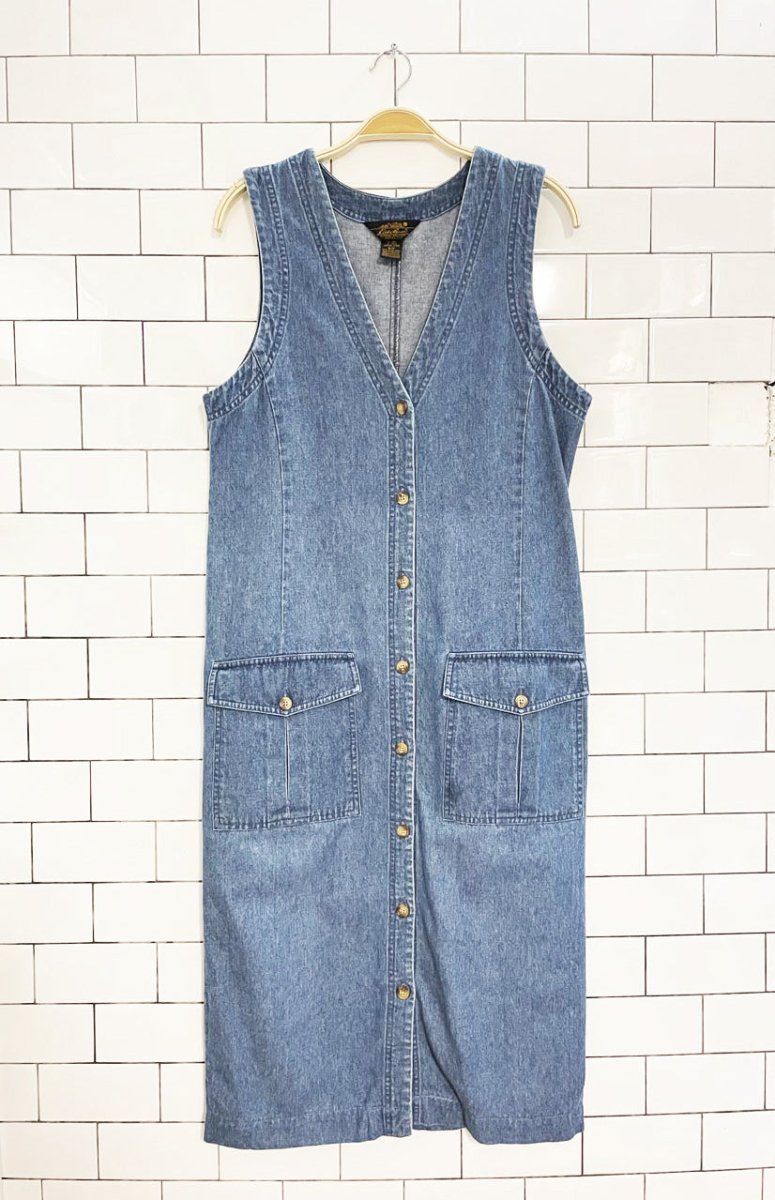 vintage 00s eddie bauer full button sleeveless denim maxi dress - good market thrift store