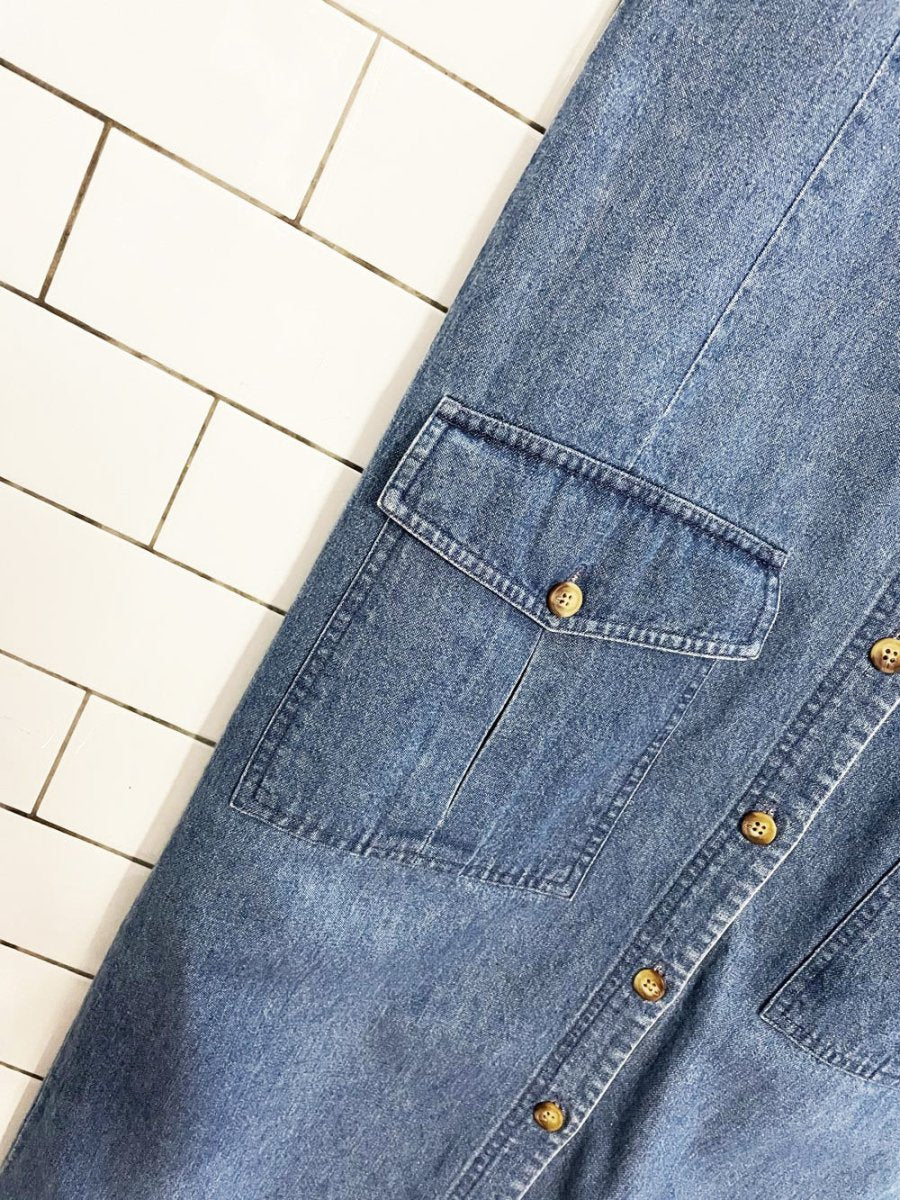 vintage 00s eddie bauer full button sleeveless denim maxi dress - good market thrift store