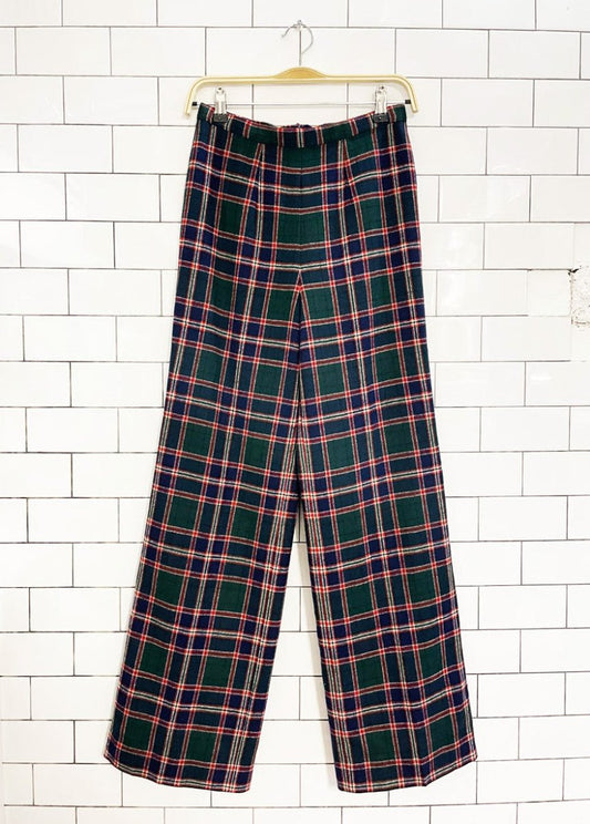 vintage 80s pendleton wool tartan wide leg flat front trousers - good market thrift store