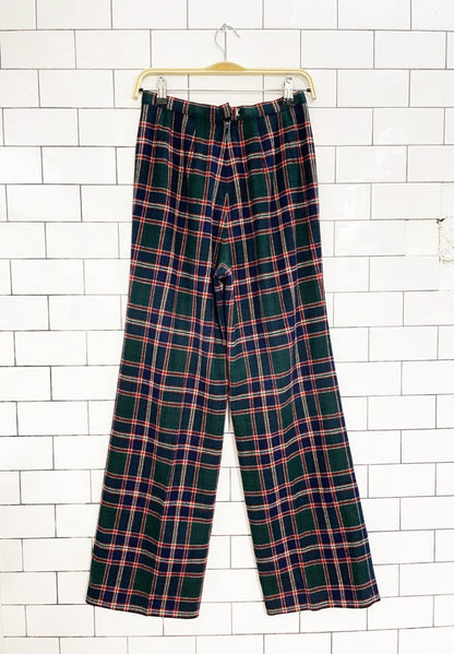 vintage 80s pendleton wool tartan wide leg flat front trousers - good market thrift store