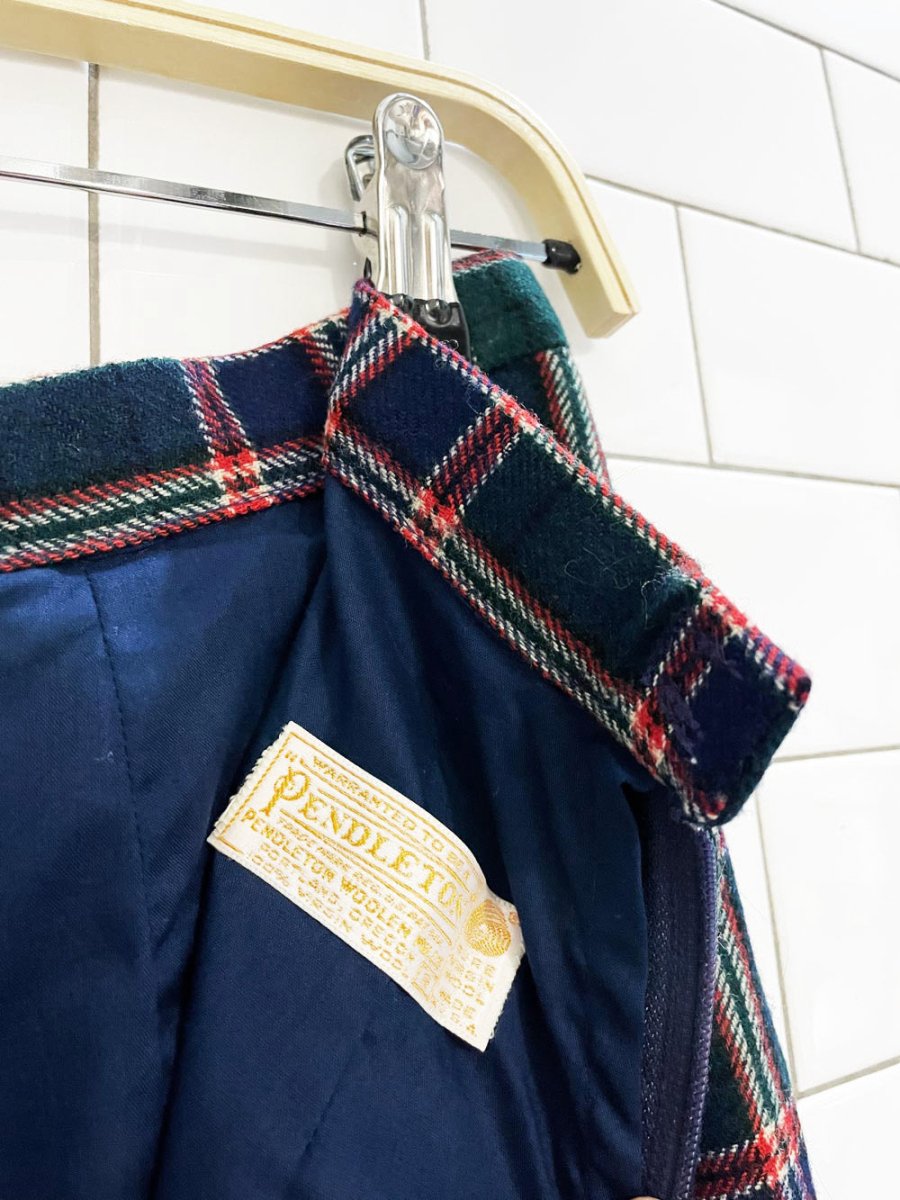 vintage 80s pendleton wool tartan wide leg flat front trousers - good market thrift store