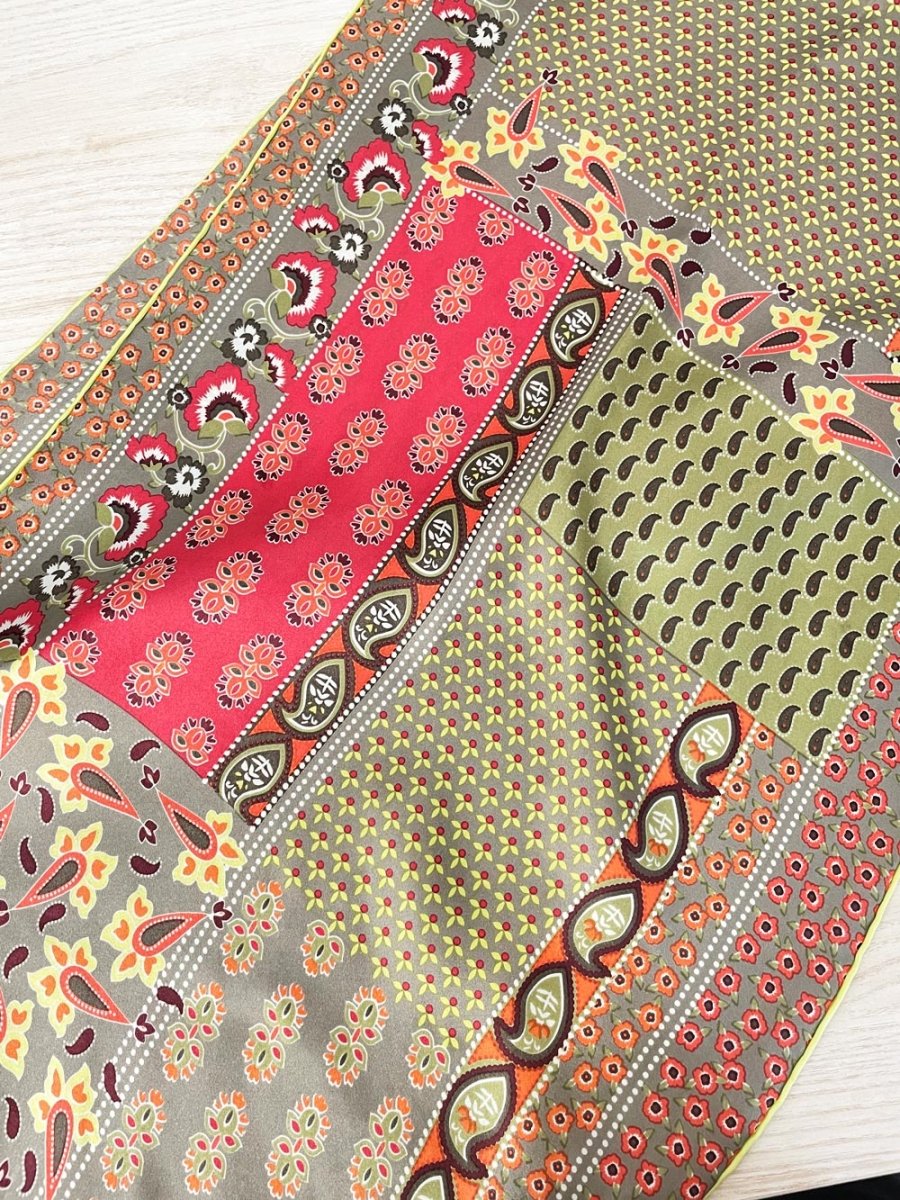 fraas silk hand - rolled edge floral paisley patchwork scarf - good market thrift store