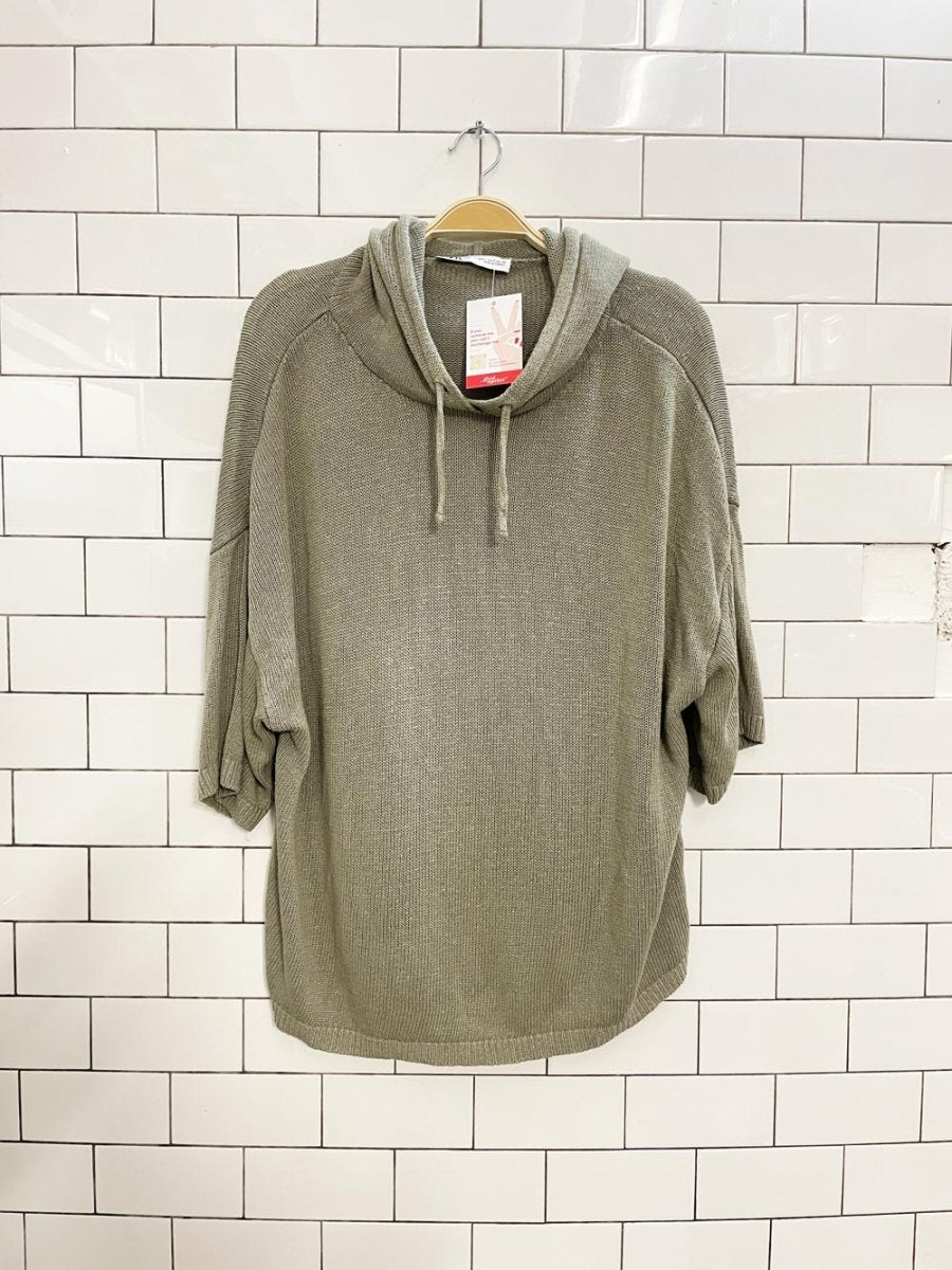 zara linen - blend slub knit short sleeve hoodie - good market thrift store