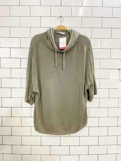 zara linen - blend slub knit short sleeve hoodie - good market thrift store