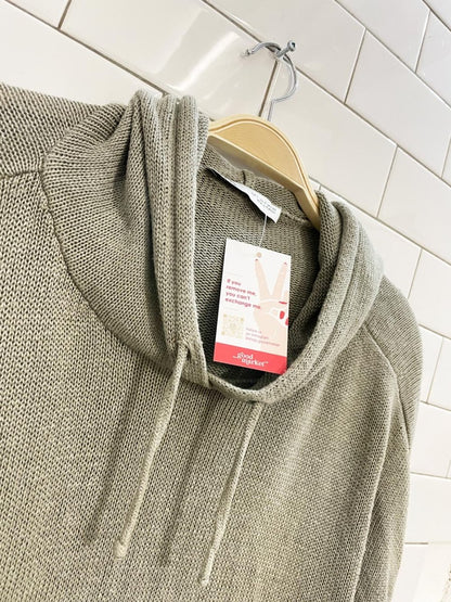 zara linen - blend slub knit short sleeve hoodie - good market thrift store