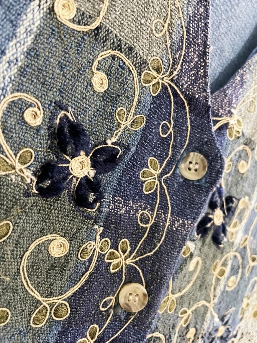 vintage 90s keren hart velvet flower embroidered plaid denim vest | made in India - good market thrift store