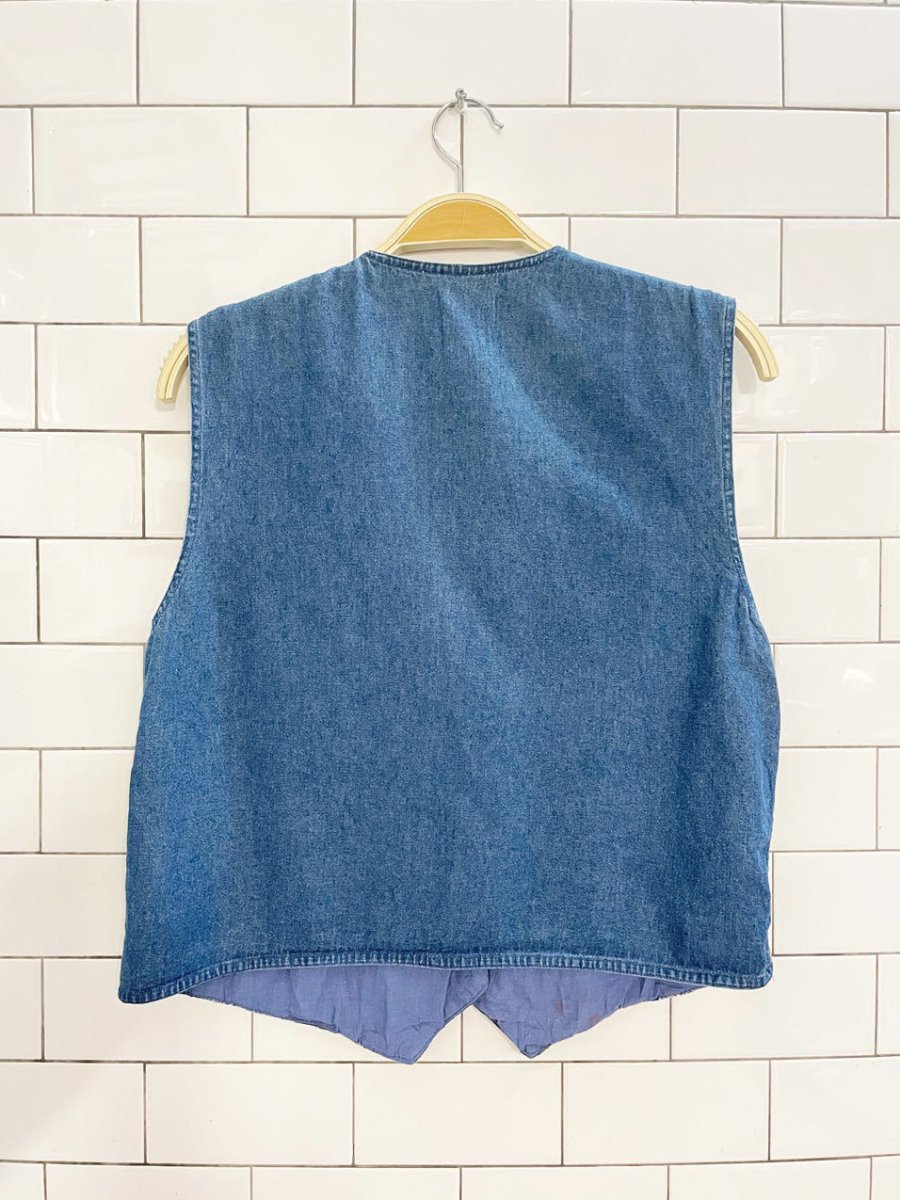 vintage 90s keren hart velvet flower embroidered plaid denim vest | made in India - good market thrift store