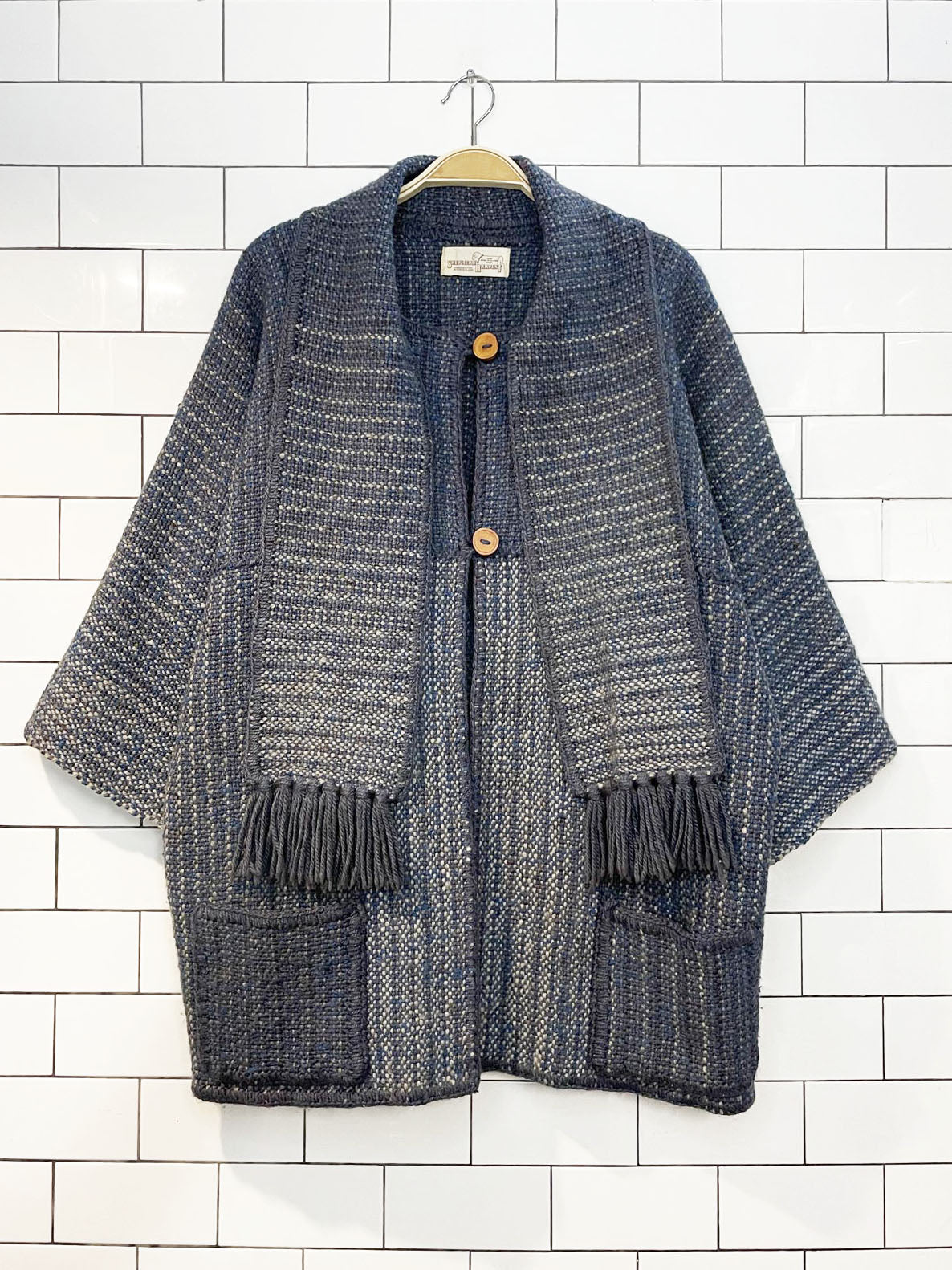 shepherd harvest hand-crafted 100% wool woven sweater jacket with scarf