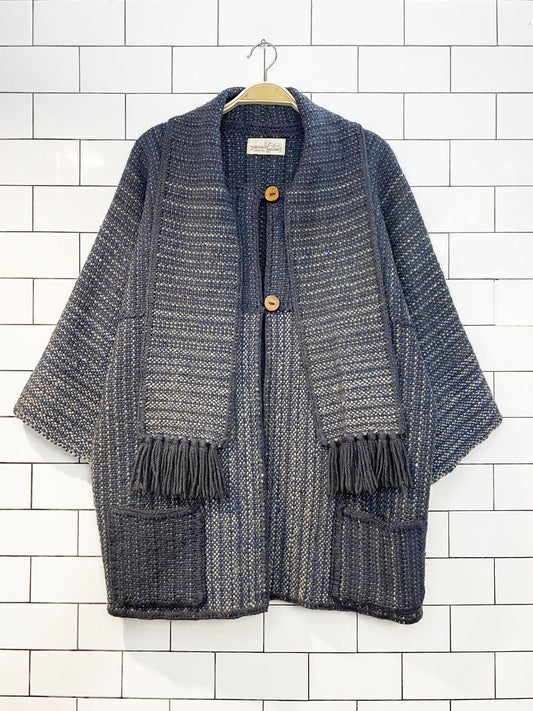 shepherd harvest hand-crafted 100% wool woven sweater jacket with scarf