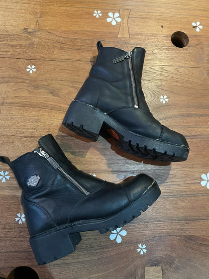 y2k harley davidson chunky heeled leather boots